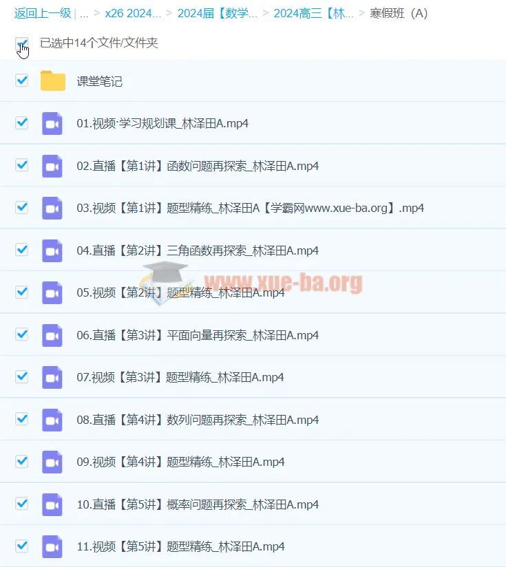 2024高三高考数学林泽田A班寒假课程