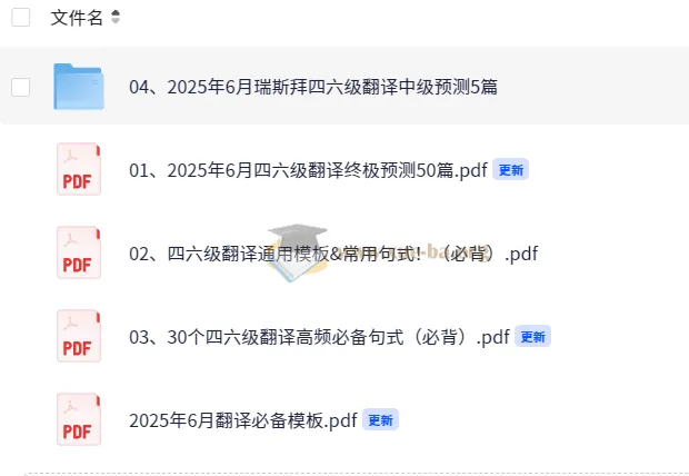 2025年大学英语四六级考试冲刺：瑞斯拜四六级翻译预测资料