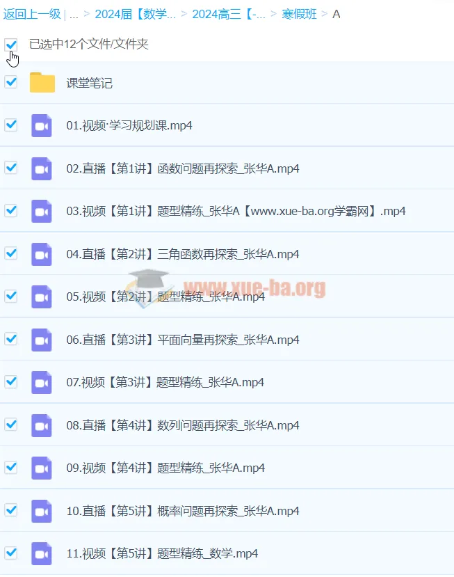 2024高三高考数学张华A班寒假班课程