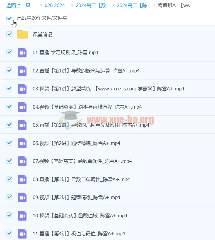 2024高二数学陈雪A+寒假班课程