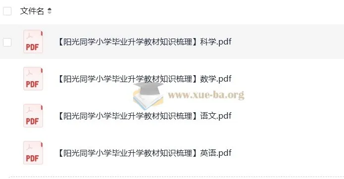 阳光同学小学毕业升学:小升初教材知识梳理