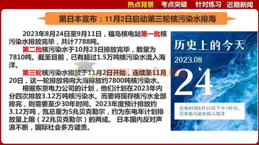 2024年中考道法时政热点:日本三轮核污水排海资料
