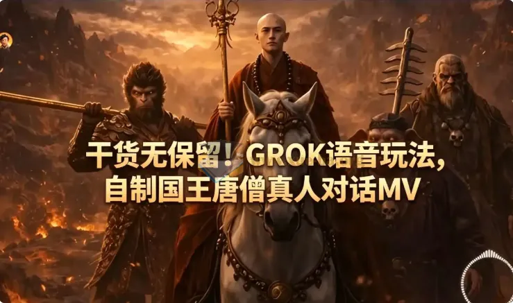 GROK语音玩法:自制国王与唐僧真人对话MV教程