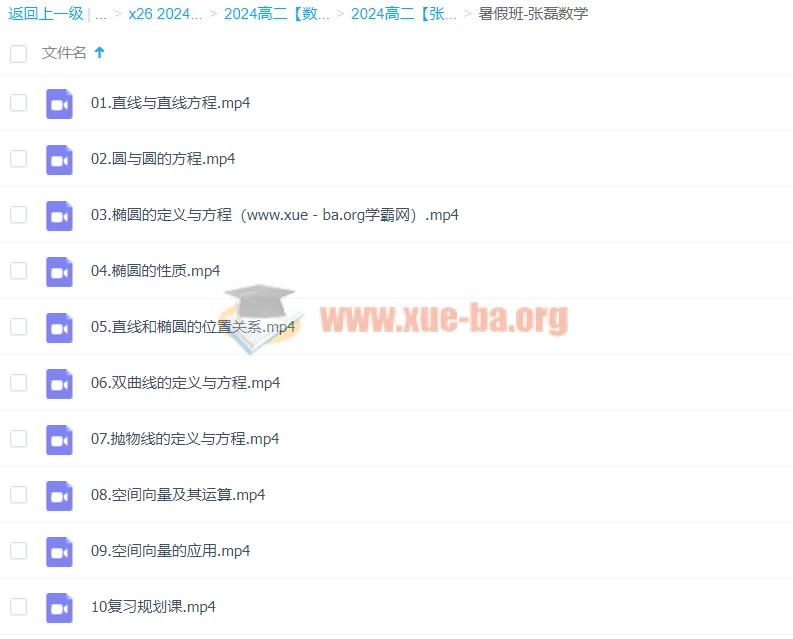 2024高二数学 张磊 暑假班 系统课程