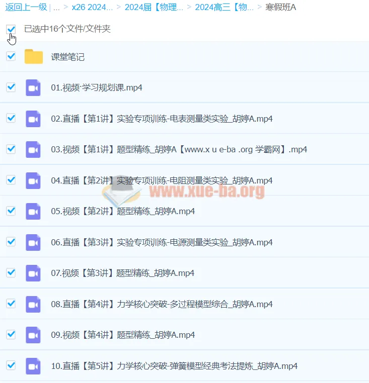 2024高三高考物理 胡婷A班 寒假班 名师精讲课程