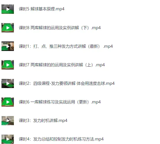 台球专业班付费教程 1-4级(入门 基础 高级 进阶)