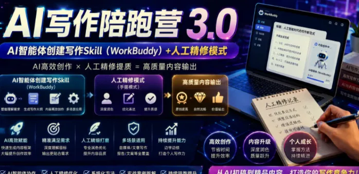 AI写作陪跑营3.0:Workbuddy智能体+人工手写双模式,彻底去除AI痕迹