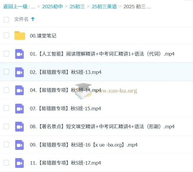 2025初三中考英语 王传杨英语S班秋季课程（秋上+秋下）完整版