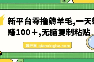 新平台零撸薅羊毛教程：无脑复制粘贴，日赚100+
