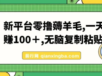 新平台零撸薅羊毛教程：无脑复制粘贴，日赚100+