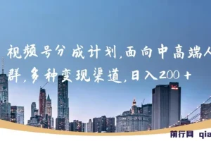视频号分成计划：面向中高端人群的多元变现项目
