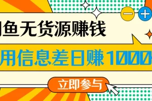 闲鱼无货源赚钱课程：一部手机开启闲鱼副业，0成本用信息差日赚1000+