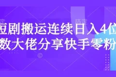 短剧搬运快手零粉爆单课：日入过千大佬实战经验分享
