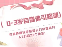 0-3岁自媒体引路课：自媒体赚钱零基础入门，月入2万的23个秘法