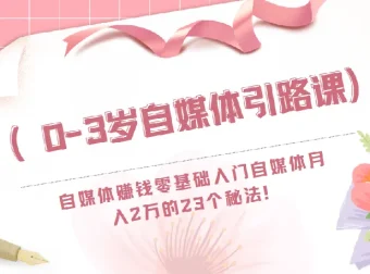 0-3岁自媒体引路课：自媒体赚钱零基础入门，月入2万的23个秘法