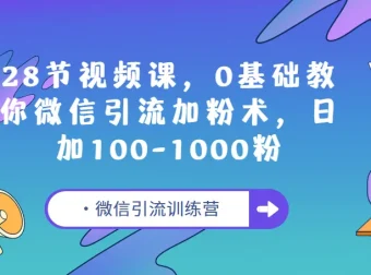 微信引流训练营：28节视频课，0基础玩转微信加粉术，日增100-1000精准粉